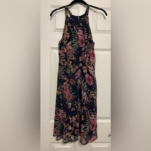 Kut from the Kloth Navy Tropical Floral Halter Midi Dress, Size 4